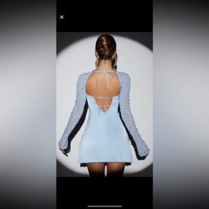 oh polly Long Sleeve embellished a-line mini dress in blue